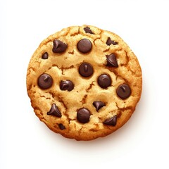 Vector graphic of a cookie, golden circular shape with dark chocolate chips, soft and textured appearance, clean sharp edges, isolated on a white background, versatile and simple illustration.
