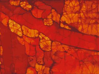 Handmade mosaic of reddish tones with batik patterns.