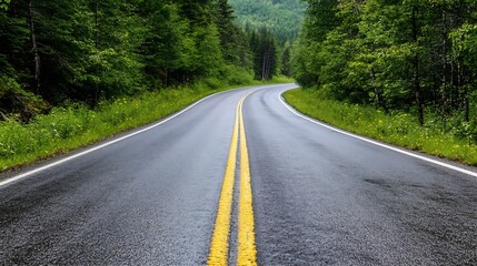 Fototapeta premium Scenic winding road surrounded by lush trees and greenery in a serene natural landscape : Generative AI