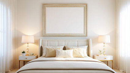Bedroom in light colors, honeymoon room, picture mockup - generated by AI