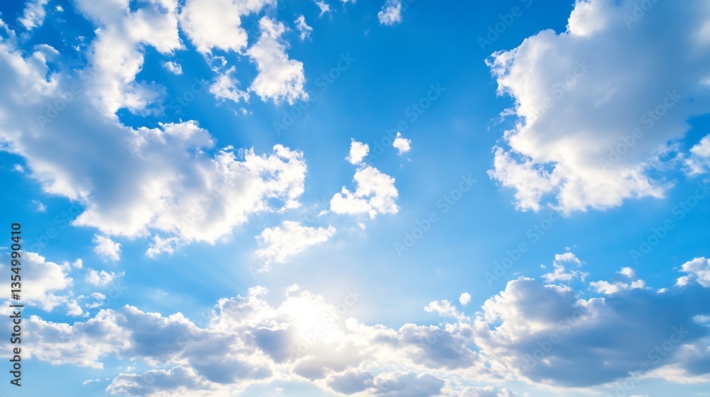 Aufkleber stunning blue sky filled with fluffy white clouds and radiant sunlight beaming down creating a brigh
