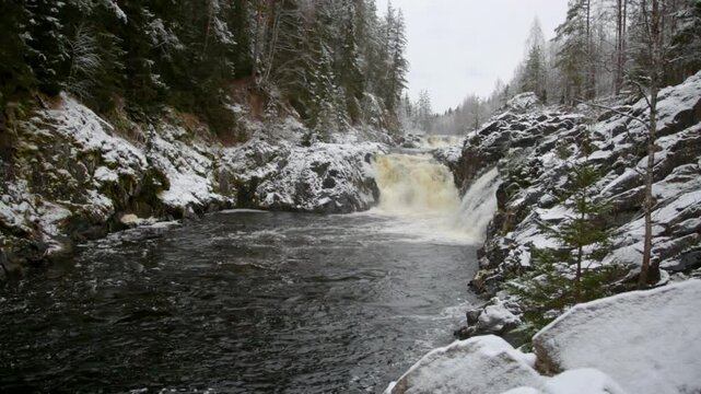 Kivach waterfall in the winter, Karelia, Russia