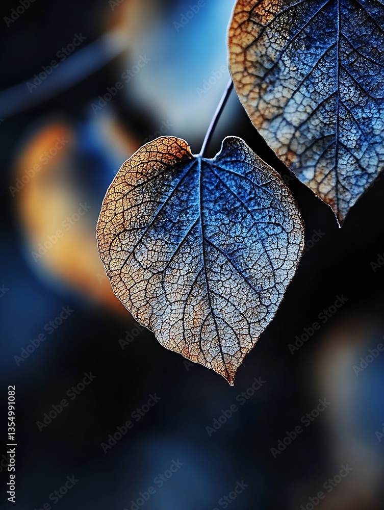 Aufkleber close up of textured blue and brown leaves with intricate veins creating a stunning visual : generat