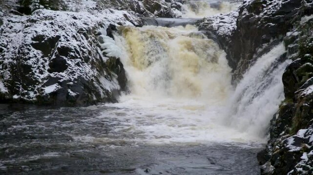 Kivach waterfall in the winter, Karelia, Russia