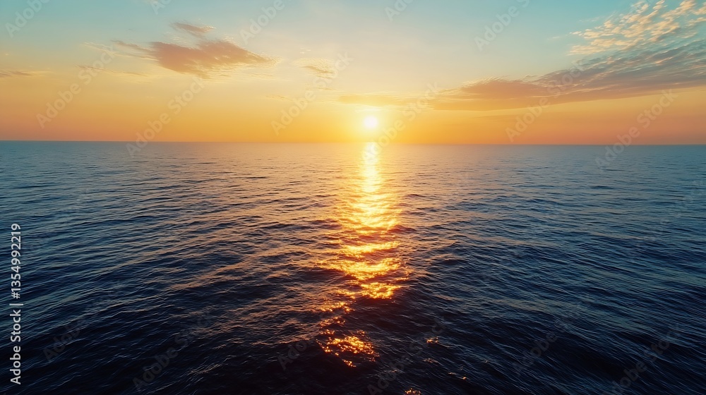Poster stunning sunset over calm ocean waters with reflections of sunlight on the surface : generative ai