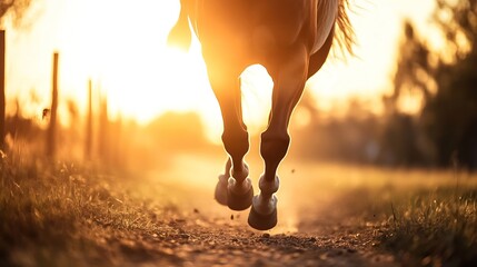 Majestic horse galloping into the sunset creating a stunning silhouette in nature : Generative AI
