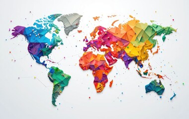 Fototapeta premium Colorful Geometric World Map Illustration with Global Connections Concept