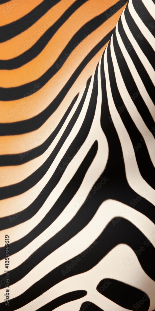 Poster a zebra print is shown in black and white with a yellow stripe. the stripes are very close together,