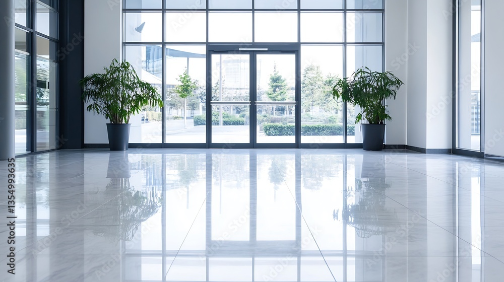 Poster modern office interior featuring large windows spacious atmosphere with plants for a fresh touch of 