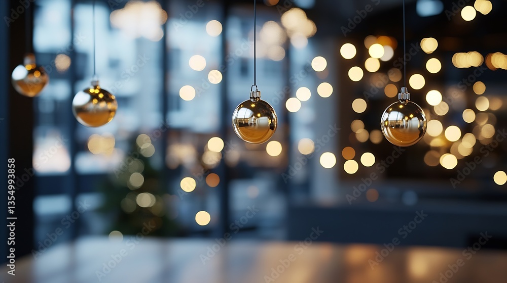 Aufkleber closeup of decorative golden ornaments hanging with a soft focus bokeh background : generative ai