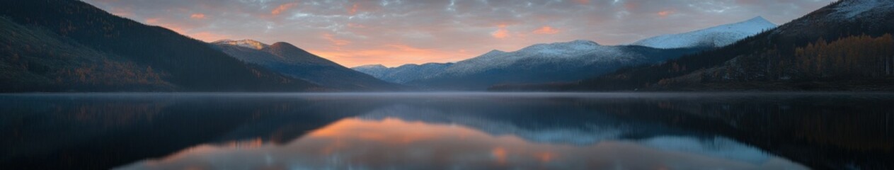 Obraz premium Tranquil dawn over a serene lake