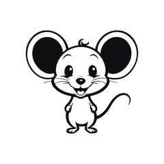 black and white vector silhouette of a baby mouse cheerfully waving its paw on a white background,