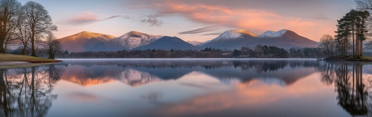 Mountains reflecting in still water