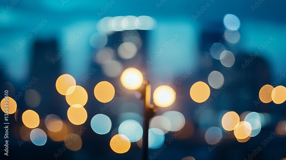 Poster abstract bokeh background of glowing city lights in the evening or night : generative ai