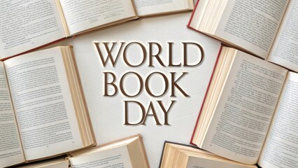Obraz premium World Book Day typography with open books on white background