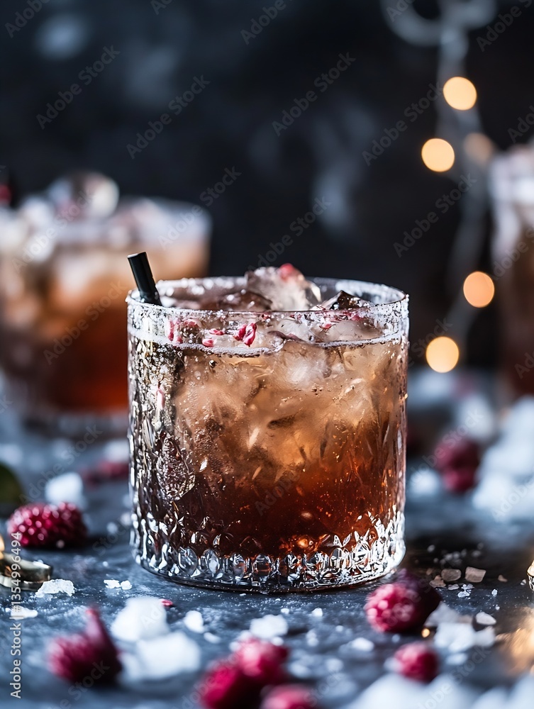 Fototapete refreshing raspberry soda served over ice in stylish glass for summertime enjoyment : generative ai