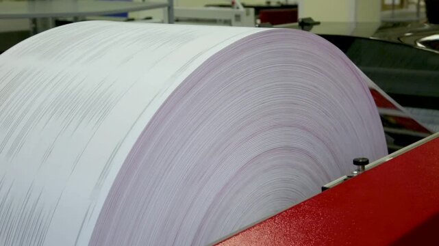 Printing mechanism. Large paper roll close-up