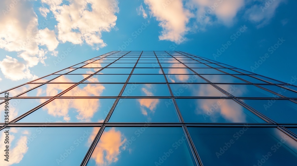 Aufkleber Modern skyscraper reflecting vibrant clouds against the blue sky showcasing urban architecture : Generative AI