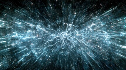 Shattered glass explosion, dark background, energy, abstract art