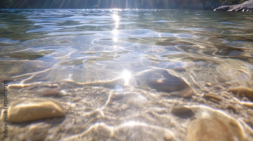 Aufkleber Serene View of Sparkling Water Surface Under Natural Sunlight in a Tranquil Landscape : Generative AI