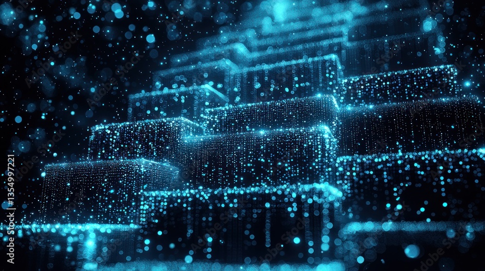 Poster abstract digital cubes: a symphony of light and data