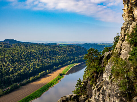 looking down onto river Elbe from the top of the mountain