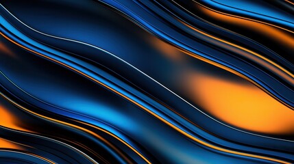 Naklejka premium Abstract Blue and Orange Swirling Waves Digital Background Texture Design