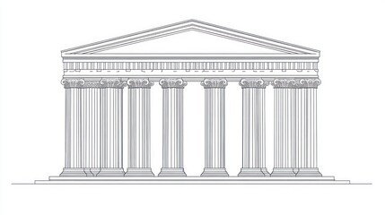 Obraz premium Classic Greek Temple Facade, Architectural Drawing, Educational Use