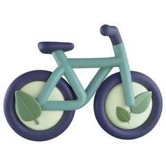 3D electric bicycle surrounded by swirling green leaves, showcasing a modern eco-friendly design.