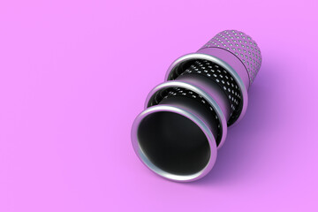 Set of sewing thimbles on pink background. Dressmaking tool. Tailor's protection. Atelier equipment. Copy space. 3d render