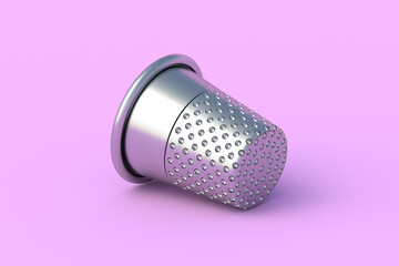 One sewing thimble on pink background. Dressmaking tool. Tailor's protection. Atelier equipment. 3d render