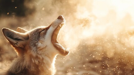 Obraz premium Coyote with a Graceful Howl in a Dusty Environment : Generative AI