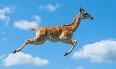 Fototapeta premium Graceful deer jumping in the sky