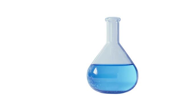 blue glass flask on white background