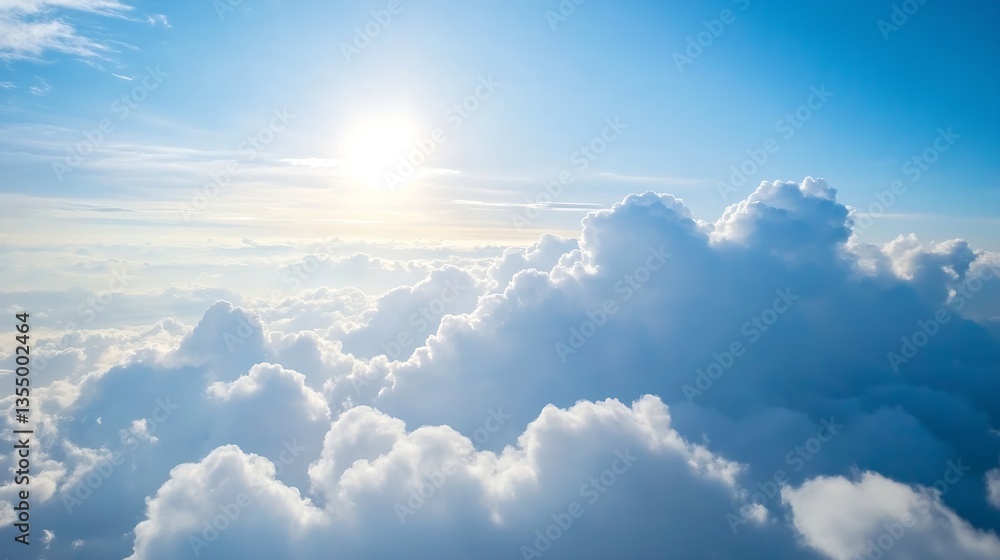 Aufkleber aerial view of fluffy white clouds illuminated by bright sunlight in a clear blue sky : generative a
