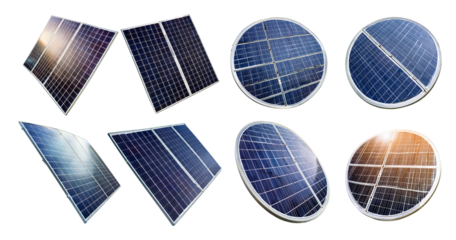 Various Solar Panels in Different Angles and Designs on White Background, isolated on transparent background