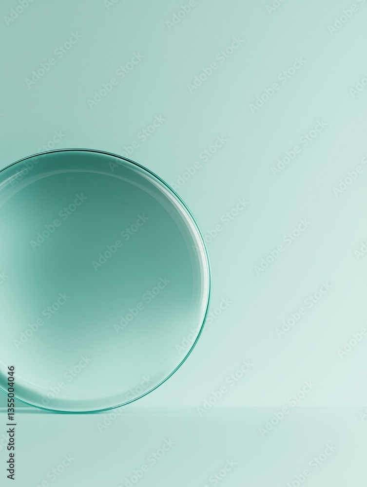 Poster digital illustration of a circular object in a light blue color. the object appears to be made of gl