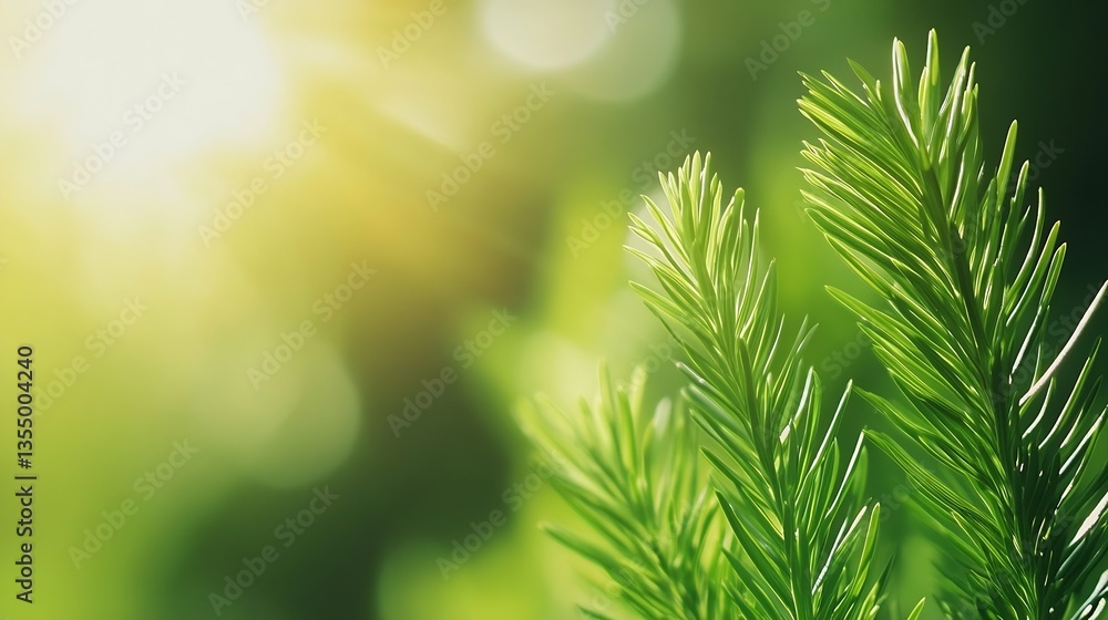 Aufkleber closeup image of pine needles glowing in soft natural light : generative ai
