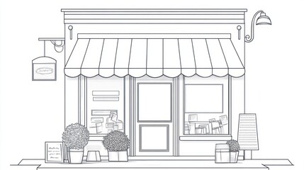 Black and white storefront, shop facade, small business, charming building