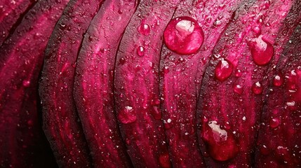 Fototapeta premium Sliced Beetroot, Water Droplets, Close-up, Dark Background, Food Texture