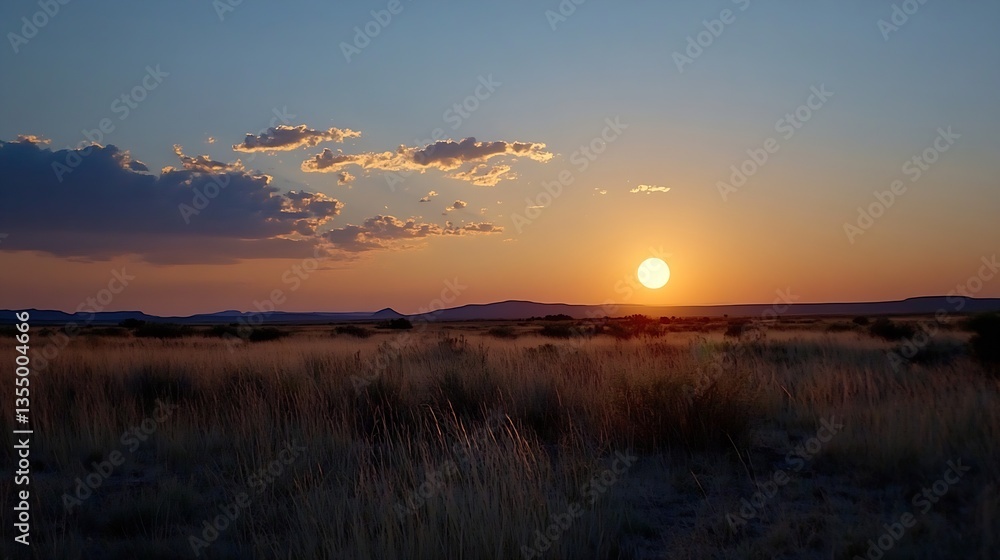 Aufkleber stunning sunset over a grassy field with clouds casting beautiful shadows creating a peaceful scene 