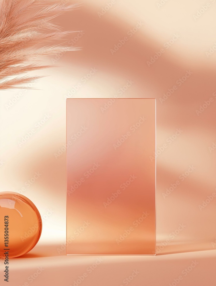 Poster minimalistic composition with a peach-colored background. on the left side of the image, there is a 