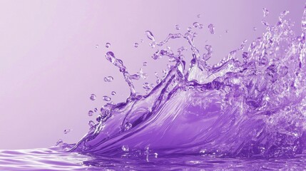 Captivating purple water splash showing a burst of motion with sharp, defined droplets and fluid arcs, creating a stunning visual contrast on a purple background.. AI Generation