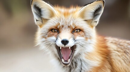 Fototapeta premium Vivid closeup of a fox showing teeth and fierce expression in a playful manner : Generative AI