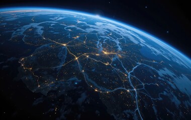 Earth View From Space at Night with City Lights and Atmosphere