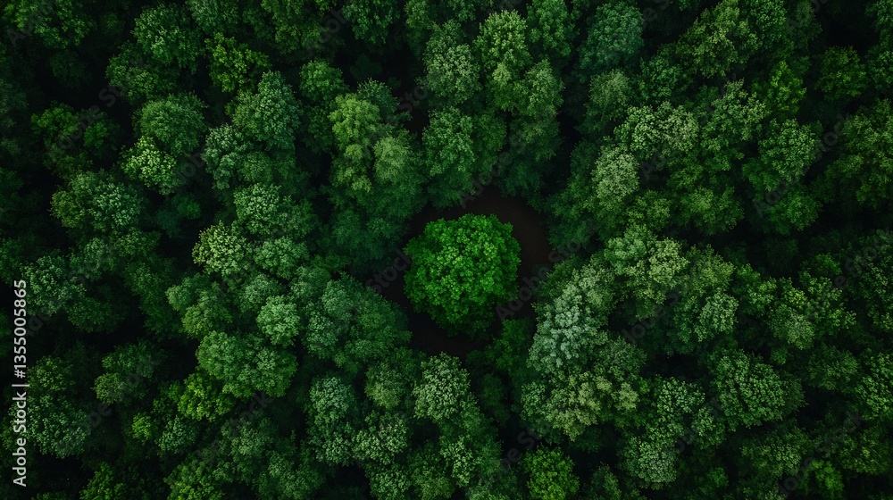Poster aerial view of a lush green forest showcasing a variety of trees in a healthy ecosystem : generative