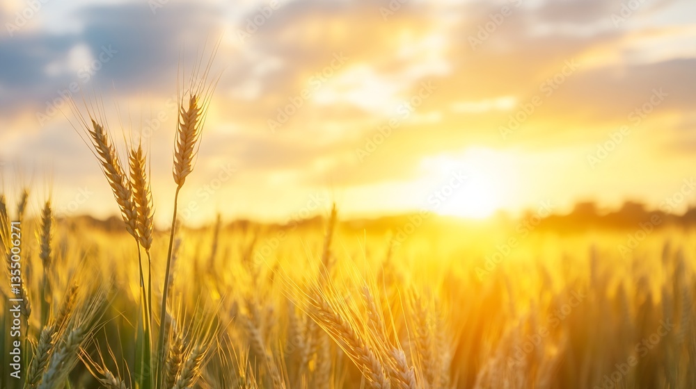 Poster golden wheat field under a bright sunlight at dusk creating a warm and scenic landscape : generative