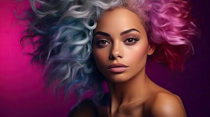 Naklejka premium Portrait of a model with genuine smile with palette that balances cool and warm tones.