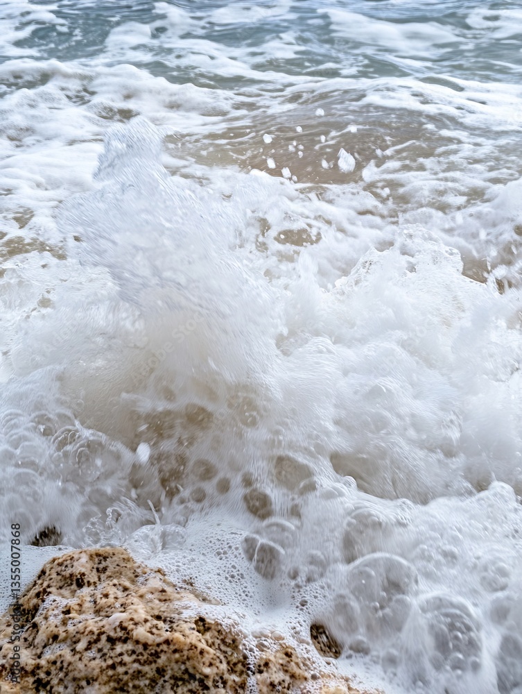 Poster beautiful crashing ocean waves creating foam on the shore during a sunny day at the beach : generati
