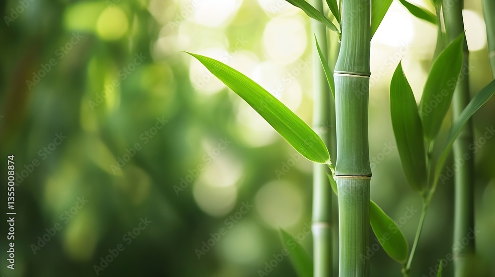 Poster vibrant green bamboo stalks with fresh leaves in a serene natural setting showcasing tranquility and